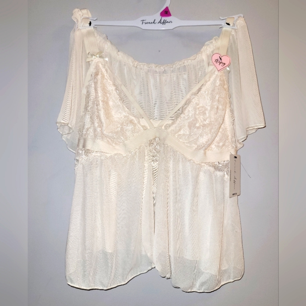 🆕️ Champagne Baby Doll Lacy Lingerie Sleepwear Set Bridal Camisole Tap Pants 1X
